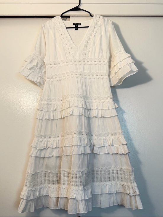 Bloomingdale's Dresses & Skirts - Aqua White Tiered Lace-Trim Midi Dress
